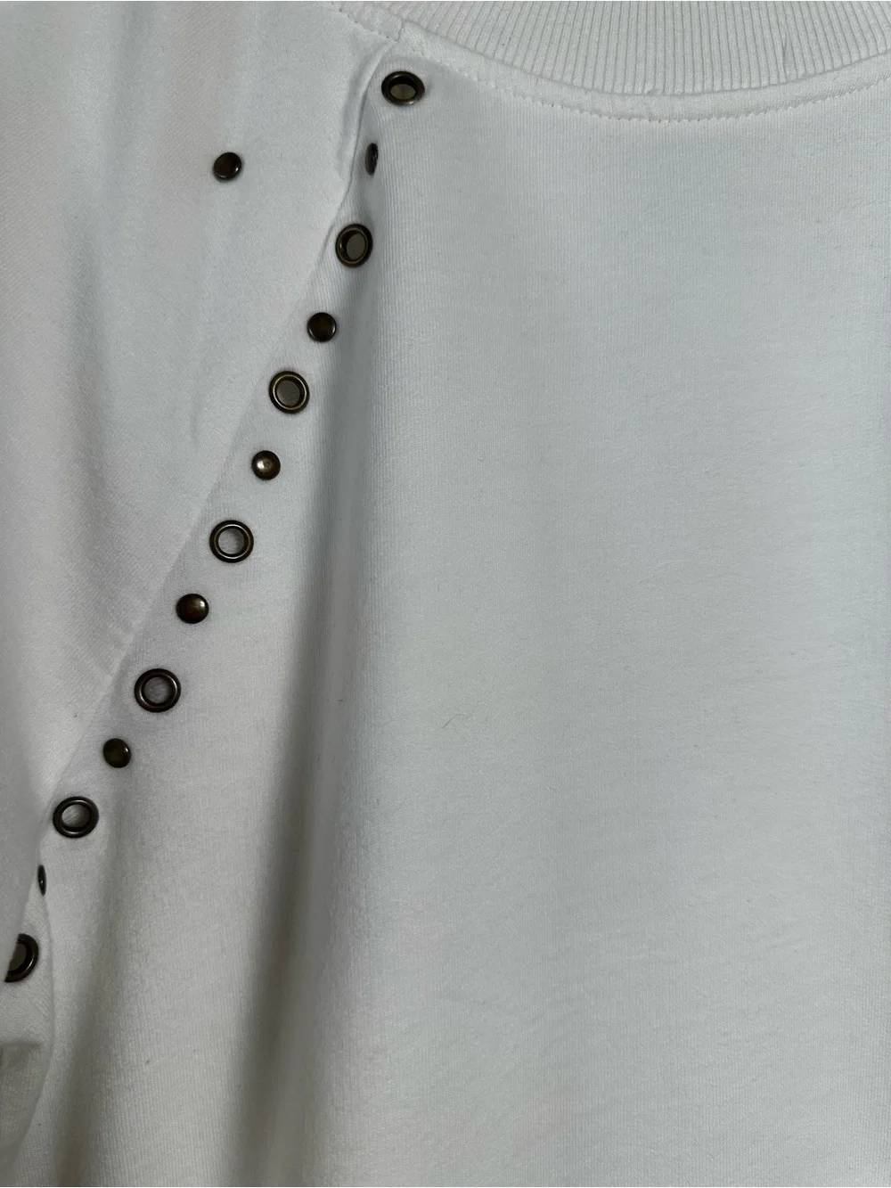 Anthropologie White Eyelet Short-Sleeve Sweatshirt 100% Cotton Size S